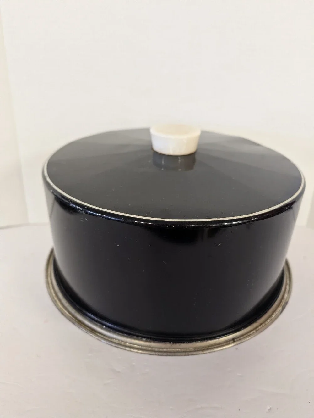Vintage  Cake Tin 1950s Black with Pink & Yellow Flowers Hand-painted